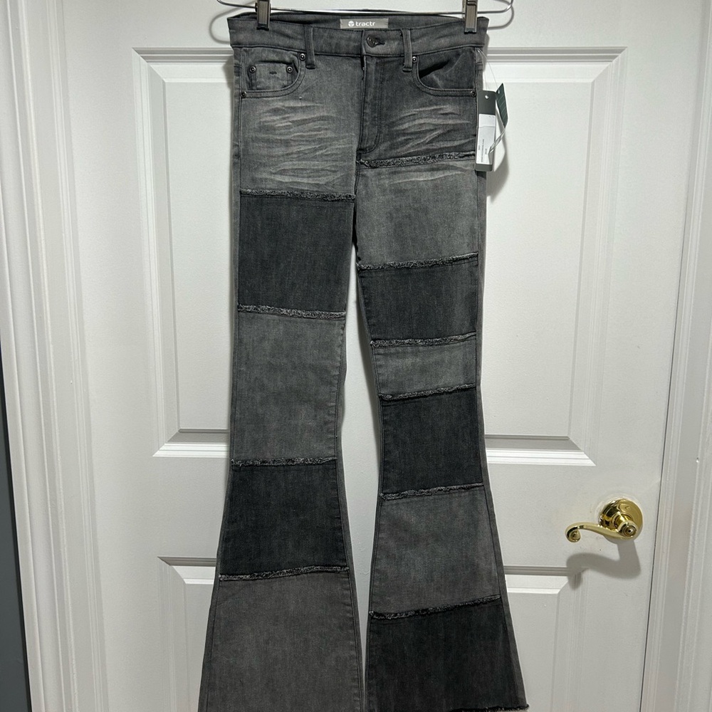 Tractr Patchwork Gray Flared Women Jeans